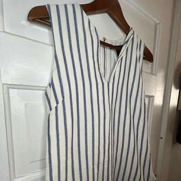 BCBGMaxAzria Blue & White Vertical Striped Sleeveless Dress w/ Exposed Zipper - Picture 5 of 13